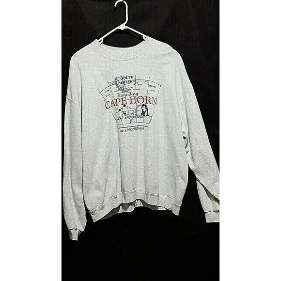 Cape Horn Crewneck Vintage Sweatshirt XXL Mens Gray Rounding Cape Horn Map - Picture 3 of 6